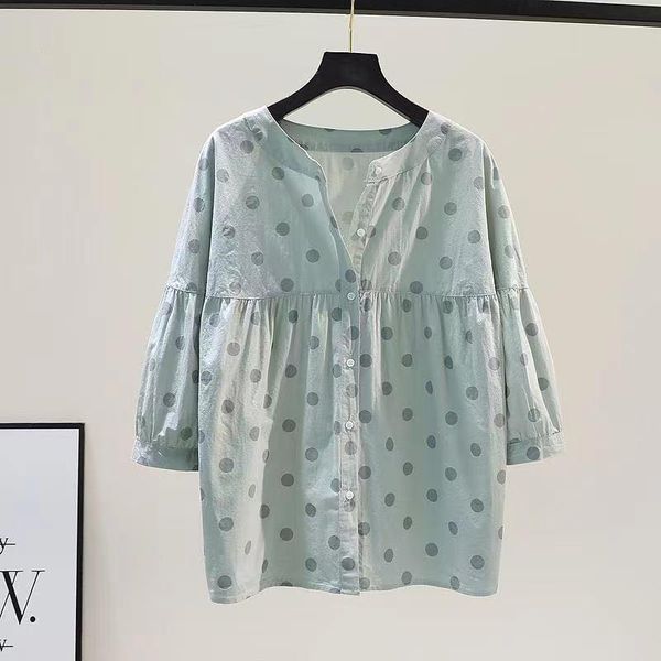 women's blouses & shirts cotton 100% polka dot women summer 2021 o-neck half sleeved loose casual all match female outwear coats, White
women's blouses & shirts cotton 100% polka dot women summer 2021 o-neck half sleeved loose casual all match female outwear coats, White