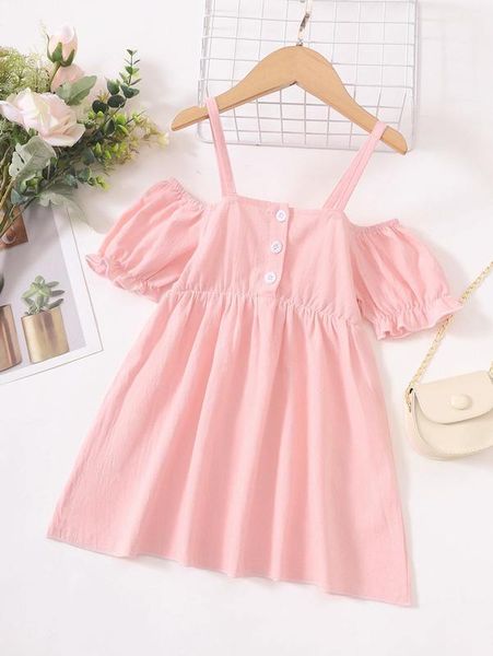 toddler girls cold shoulder puff sleeve dress she, Red;yellow