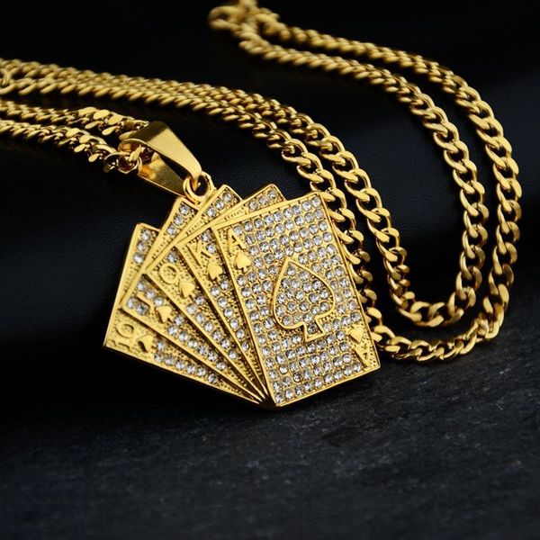 pendant necklaces 2021 hiphop iced out playing card straight flush with stainless steel chain men's poker necklace golden jewelry, Silver
pendant necklaces 2021 hiphop iced out playing card straight flush with stainless steel chain men's poker necklace golden jewelry, Silver