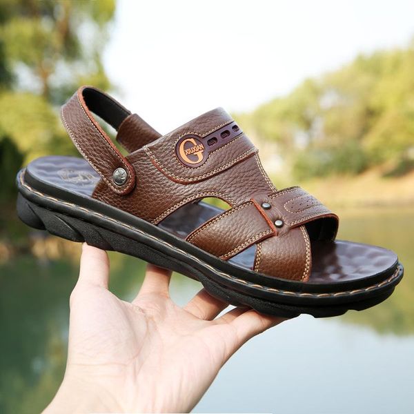 slippers summer men genuine leather sandals brand comfortable driving soft bottom shoes thickened sole beach sandalias, Black
slippers summer men genuine leather sandals brand comfortable driving soft bottom shoes thickened sole beach sandalias, Black