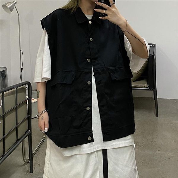 women's vests 2021 summer tooling function solid color loose stand-up collar single-breasted sleeveless vest jacket women, Black;white
women's vests 2021 summer tooling function solid color loose stand-up collar single-breasted sleeveless vest jacket women, Black;white