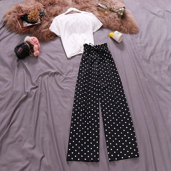 summer women 2 piece outfits short sleeve o-neck t-shirt high waist dot chiffon wide leg pants suits two set women's tracksuits, Gray
summer women 2 piece outfits short sleeve o-neck t-shirt high waist dot chiffon wide leg pants suits two set women's tracksuits, Gray
