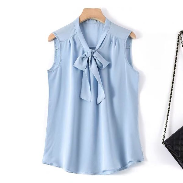 blouses women's 100% pure silk tie bow neck blouse sleeveless shirt vest fs001, White
blouses women's 100% pure silk tie bow neck blouse sleeveless shirt vest fs001, White