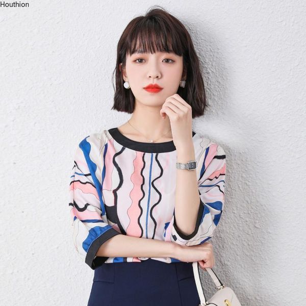 women's blouses & shirts fashion silk o-collar casual printed blouse 3/4 sleeve korean summer, White
women's blouses & shirts fashion silk o-collar casual printed blouse 3/4 sleeve korean summer, White