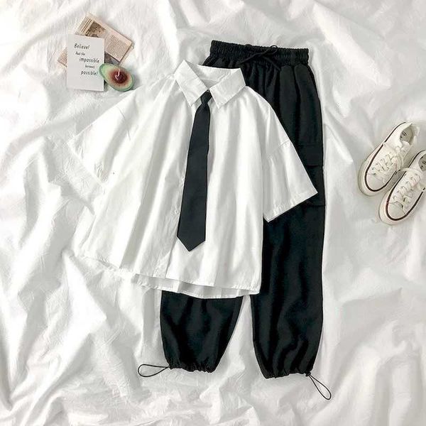 women's t-shirt womens suit summer fashion female student korean short sleeve shirt and overalls high waist thin casual pants two, White
women's t-shirt womens suit summer fashion female student korean short sleeve shirt and overalls high waist thin casual pants two, White