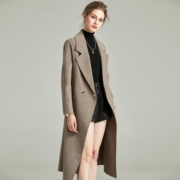 women's wool & blends cashmere windbreake overcoat high-end spring autumn long woollen trench double-sided tweed lace up coat, Black
women's wool & blends cashmere windbreake overcoat high-end spring autumn long woollen trench double-sided tweed lace up coat, Black
