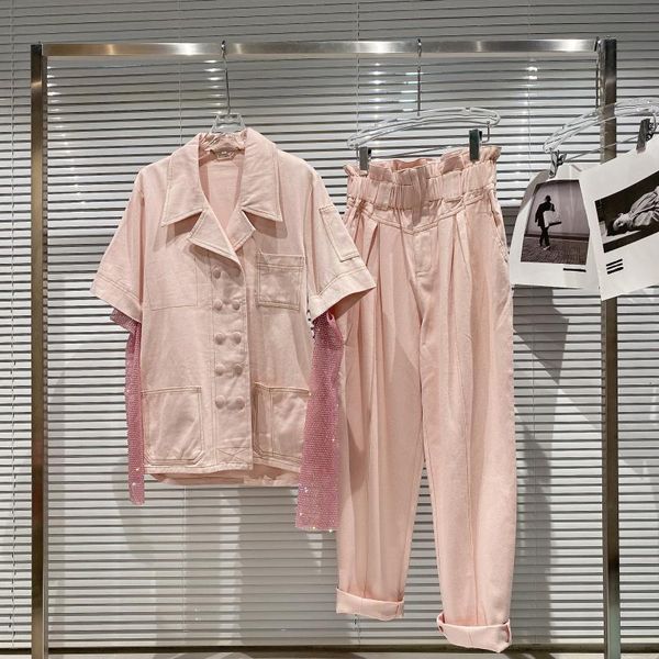 women's two piece pants female deat set of two hollow strass pieces out amended sleeve jacket high waist pants long fashion spring summ, White
women's two piece pants female deat set of two hollow strass pieces out amended sleeve jacket high waist pants long fashion spring summ, White