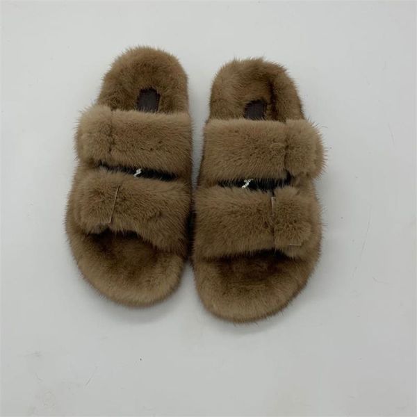 luxury fashion fur slippers mink ladies 100% flat heel europe station, Black 
luxury fashion fur slippers mink ladies 100% flat heel europe station, Black