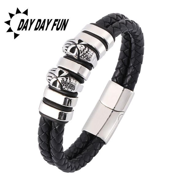 charm bracelets vintage double braided leather bracelet men jewelry punk stainless steel skull man magnetic clasp bangle e0366, Golden;silver
charm bracelets vintage double braided leather bracelet men jewelry punk stainless steel skull man magnetic clasp bangle e0366, Golden;silver