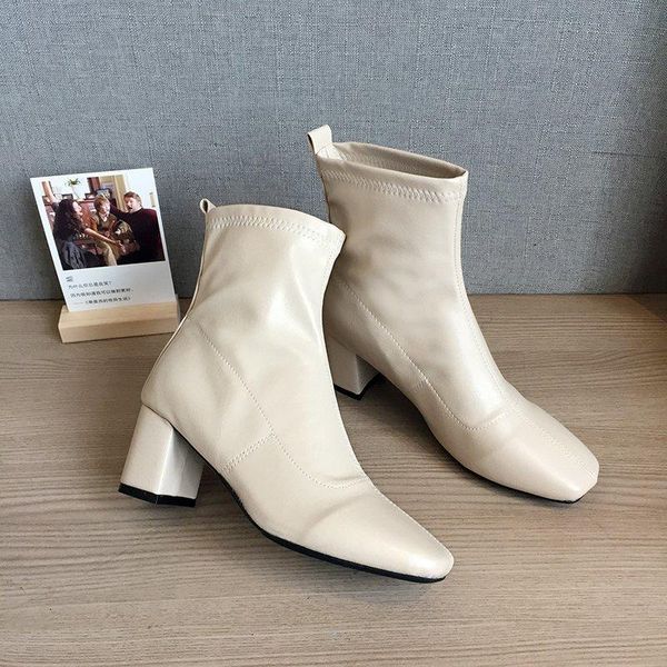 boots 2021 elegant women beige thick high heels ankle designer soft leather zippers sock vintage lady low heel shoes, Black
boots 2021 elegant women beige thick high heels ankle designer soft leather zippers sock vintage lady low heel shoes, Black