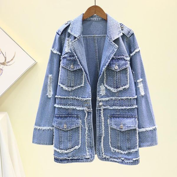 women's jackets korean fashion rhinestone hole denim jacket women washed outerwear spring slim vintage long jeans female basic coat, Black;brown
women's jackets korean fashion rhinestone hole denim jacket women washed outerwear spring slim vintage long jeans female basic coat, Black;brown