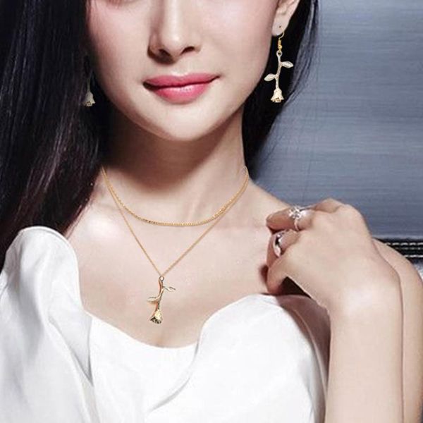 earrings & necklace sweet jewelry sets golden rose double layer flower dangle earring set romantic women gifts wedding party, Silver
earrings & necklace sweet jewelry sets golden rose double layer flower dangle earring set romantic women gifts wedding party, Silver