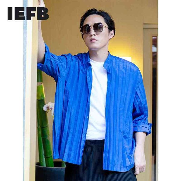 iefb men's pleated clothing stand collar shirts in spring and summer loose long sleeve single breasted blue 9y7254 210524, White;black
iefb men's pleated clothing stand collar shirts in spring and summer loose long sleeve single breasted blue 9y7254 210524, White;black