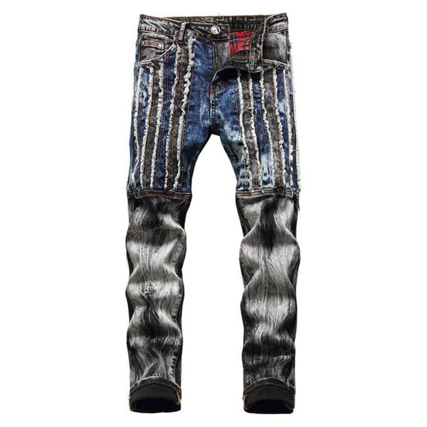 men's jeans patchwork ripped crop trendy streetwear slim straight stretch denim pants mid waist ankle length trousers 1i91, Blue
men's jeans patchwork ripped crop trendy streetwear slim straight stretch denim pants mid waist ankle length trousers 1i91, Blue