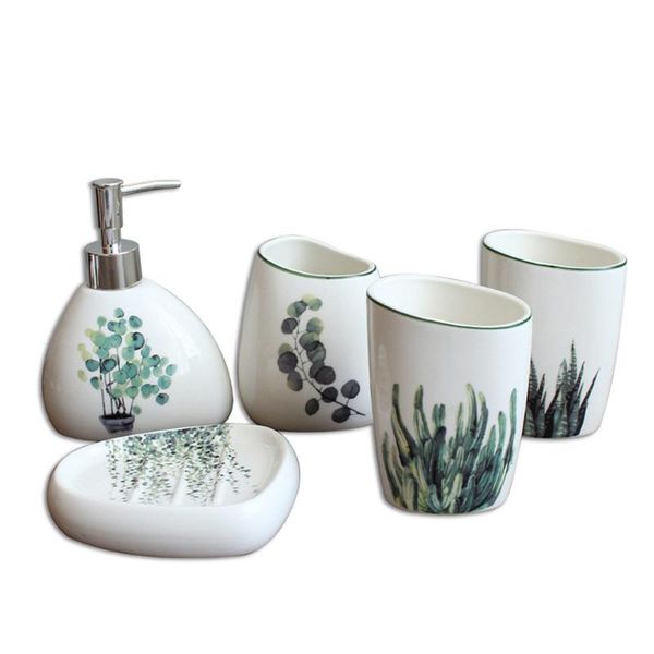 nordic green plant ceramic bathroom products simple five-piece wedding bath set accessory
nordic green plant ceramic bathroom products simple five-piece wedding bath set accessory