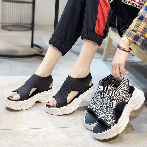 sandals sports female fish mouth knitted casual comfortable and versatile platform heel shoes, Black
sandals sports female fish mouth knitted casual comfortable and versatile platform heel shoes, Black