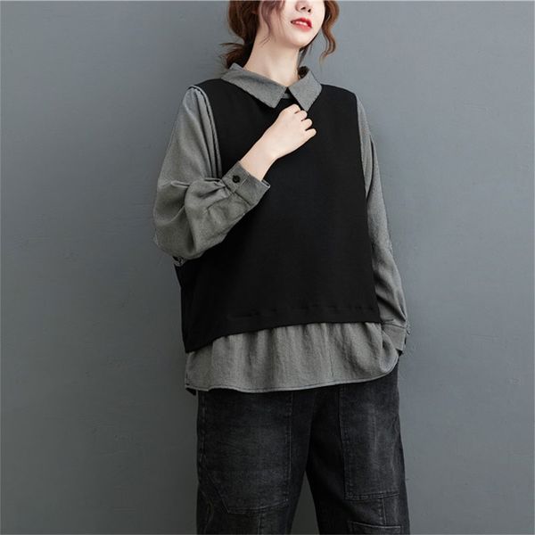 spring autumn korea fashion women long sleeve loose shirts fake two piece patchwork turn-down collar casual blouse v299 210512, White
spring autumn korea fashion women long sleeve loose shirts fake two piece patchwork turn-down collar casual blouse v299 210512, White