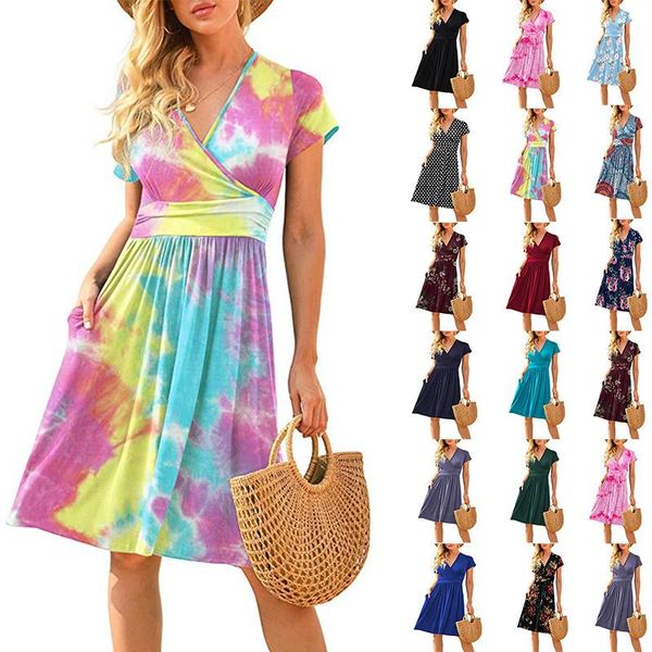 women's wool & blends 2021 spring and summer long skirt v-neck short sleeve pocket print loose dress, Black
women's wool & blends 2021 spring and summer long skirt v-neck short sleeve pocket print loose dress, Black
