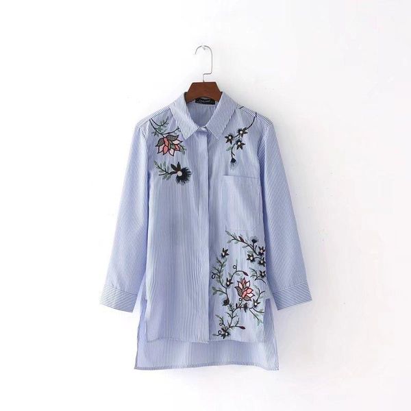 women's blouses & shirts 2021 perfect - side slit embroidered stripe poplin blouse shirt with three-quarter length sleeves front chest, White
women's blouses & shirts 2021 perfect - side slit embroidered stripe poplin blouse shirt with three-quarter length sleeves front chest, White