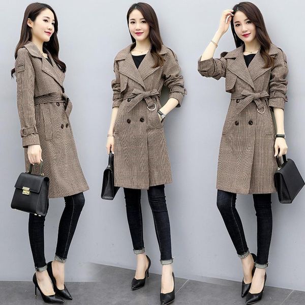 women's trench coats retro plaid windbreaker coat medium length 2021 spring autumn fashion british style, Tan;black
women's trench coats retro plaid windbreaker coat medium length 2021 spring autumn fashion british style, Tan;black