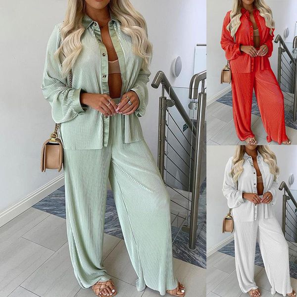 women's two piece pants 2021 autumn long sleeved single breasted shirt and wide leg casual loose leggings two-piece suit, White
women's two piece pants 2021 autumn long sleeved single breasted shirt and wide leg casual loose leggings two-piece suit, White