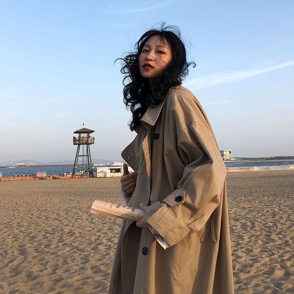 women trench spring windbreaker double breasted solid long coats loose trendy chic leisure all-match student ulzzang women's, Tan;black
women trench spring windbreaker double breasted solid long coats loose trendy chic leisure all-match student ulzzang women's, Tan;black