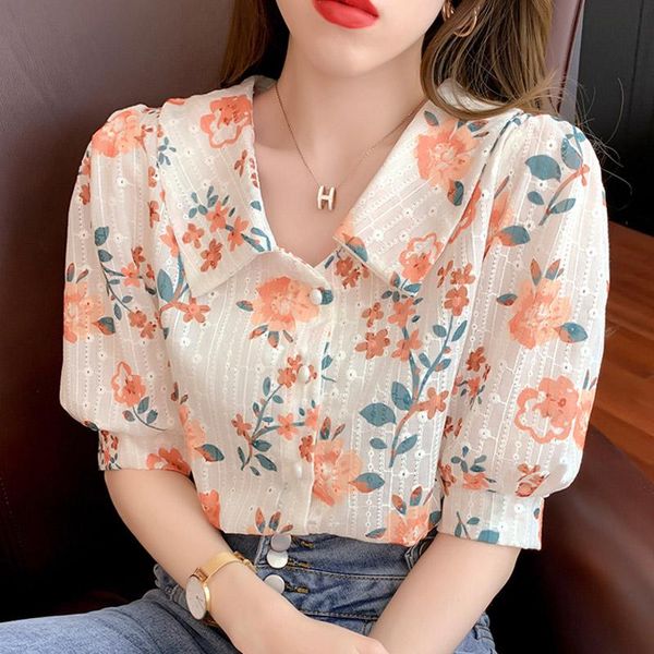 women's blouses & shirts korean vintage puff short sleeve single-breasted floral embroidered office lady shirt blouse women summer 202, White
women's blouses & shirts korean vintage puff short sleeve single-breasted floral embroidered office lady shirt blouse women summer 202, White