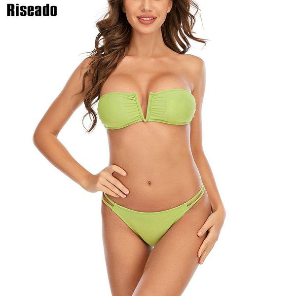 women's swimwear riseado bandeau bikini v-neck swimsuit ruched micro thong biquini 2021 bathing suit cut out beachwear, White;black
women's swimwear riseado bandeau bikini v-neck swimsuit ruched micro thong biquini 2021 bathing suit cut out beachwear, White;black