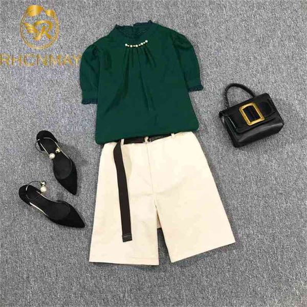 summer 2 piece set beading chiffon short sleeve t shirt + wide legs shorts with belt women's set casual suit 210506, White
summer 2 piece set beading chiffon short sleeve t shirt + wide legs shorts with belt women's set casual suit 210506, White