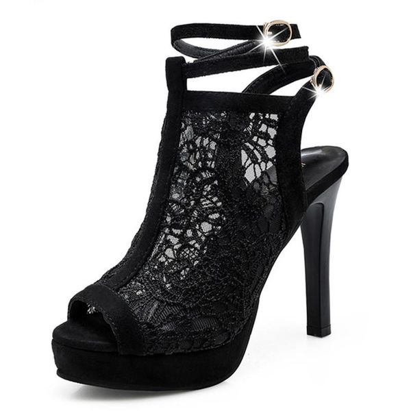 

boots epher lace floral applique sheer black peep toe heeled ankle strap stiletto