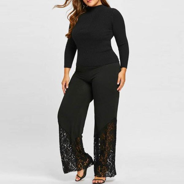 women casual wide leg pants plus size lace loose leggings sports patchwork sport gym trousers women's, Black
women casual wide leg pants plus size lace loose leggings sports patchwork sport gym trousers women's, Black