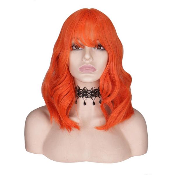 synthetic wigs qqxcaiw short wavy orange wig bangs/fringe women black blue female mixed pink heat resistant hair cosplay party