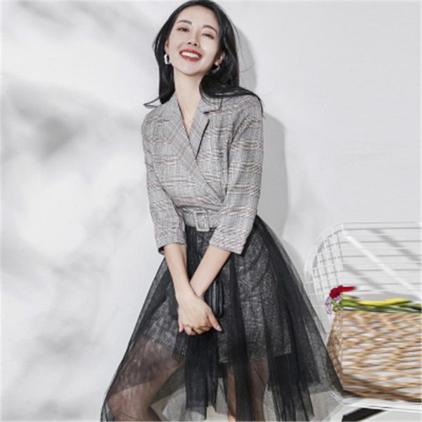 stylish mesh patchwork plaid dress women chic irregular hem design belted fashion fake two pieces office lady blazer casual dresses, Black;gray
stylish mesh patchwork plaid dress women chic irregular hem design belted fashion fake two pieces office lady blazer casual dresses, Black;gray