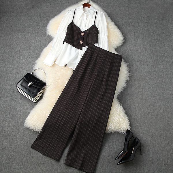 women's two piece pants autumn long sleeve lapel neck black striped panelled blouse + high waist wide leg trousers 2 s set lag20t11197, White
women's two piece pants autumn long sleeve lapel neck black striped panelled blouse + high waist wide leg trousers 2 s set lag20t11197, White