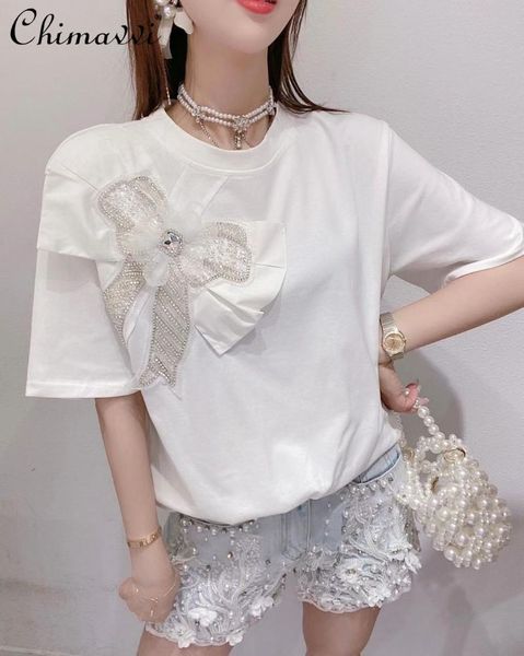 women's t-shirt white short sleeved t shirt clothing 2021 korean style rhinestone bow loose female slimming vintage top
women's t-shirt white short sleeved t shirt clothing 2021 korean style rhinestone bow loose female slimming vintage top