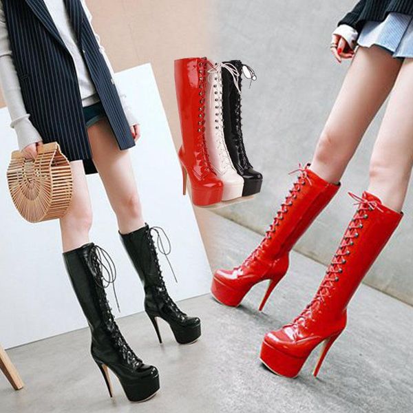 boots season patent leather pu thickness bottom water platform super high fine with front chalaza will shoes, Black
boots season patent leather pu thickness bottom water platform super high fine with front chalaza will shoes, Black