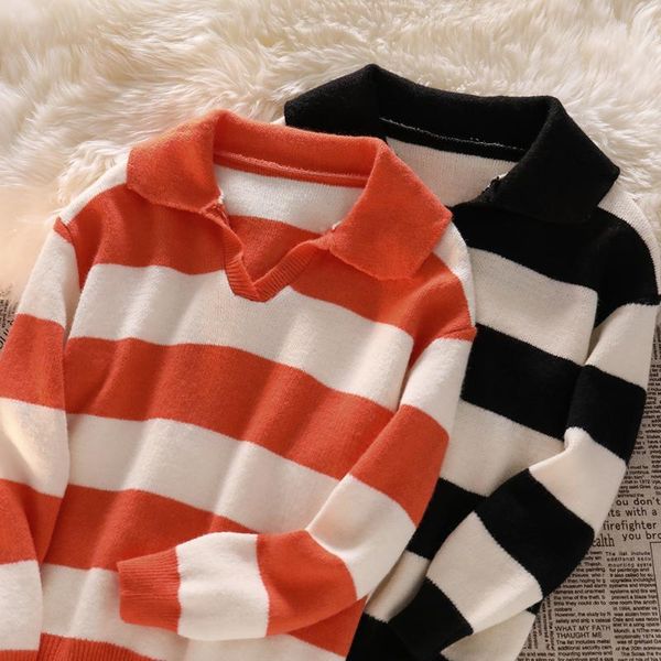 women's sweaters 2021 autumn winter striped sweater women long-sleeved turn down collar retro jumper woman loose knitted mujer, White;black
women's sweaters 2021 autumn winter striped sweater women long-sleeved turn down collar retro jumper woman loose knitted mujer, White;black