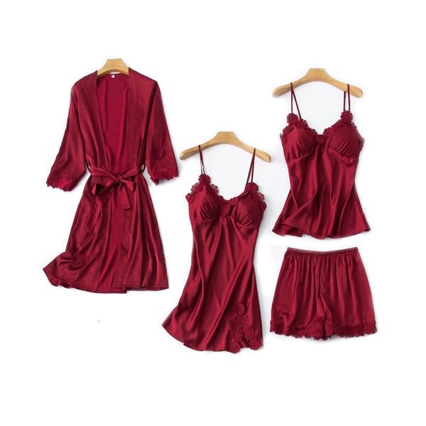 women's sleepwear ladies nightgown spring and autumn homewear comfort silk satin solid color 4pcs set lace elegant robe for f, Black;red
women's sleepwear ladies nightgown spring and autumn homewear comfort silk satin solid color 4pcs set lace elegant robe for f, Black;red