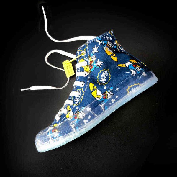 bony bonk 1970s star standard transparent bottom canvas shoes men's blue duck high women's cartoon jelly board, Black 
bony bonk 1970s star standard transparent bottom canvas shoes men's blue duck high women's cartoon jelly board, Black