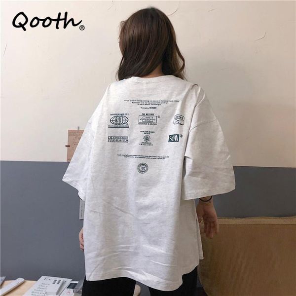 women's t-shirt qooth oversized summer letter printed solid loose causal pullover short sleeve mid-length straight qt766, White
women's t-shirt qooth oversized summer letter printed solid loose causal pullover short sleeve mid-length straight qt766, White