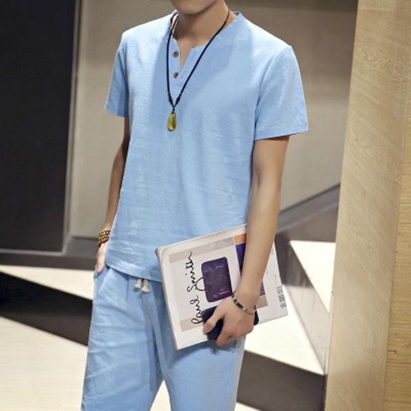 men's tracksuits fashion tracksuit cotton linen silk suit sportswear v-neck short-sleeved t-shirt shorts casual solid thin slim outfits, Gray
men's tracksuits fashion tracksuit cotton linen silk suit sportswear v-neck short-sleeved t-shirt shorts casual solid thin slim outfits, Gray