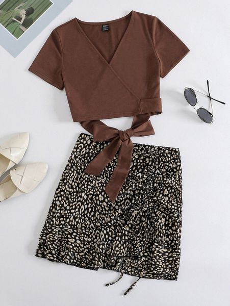 wrap tie back & allover print ruffle hem skirt set z0kc#, White
wrap tie back & allover print ruffle hem skirt set z0kc#, White