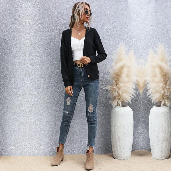 women's knits & tees lazy v-neck knitted cardigan solid color long-sleeved sweater coat autumn and winter 2021 qm*, White
women's knits & tees lazy v-neck knitted cardigan solid color long-sleeved sweater coat autumn and winter 2021 qm*, White