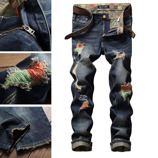 men's jeans beggar made old patch slim straight trousers personality trendy brand motorcycle retro male stitching, Blue
men's jeans beggar made old patch slim straight trousers personality trendy brand motorcycle retro male stitching, Blue