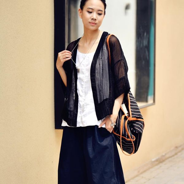 women's jackets micoco w7813c literary and artistic contracted fashion perspective feels natural fold five minutes sleeve shading short, Black;brown
women's jackets micoco w7813c literary and artistic contracted fashion perspective feels natural fold five minutes sleeve shading short, Black;brown