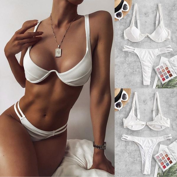 women two pieces bikini set solid push-up brazilian swimwear thong beachwear swimsuit beach bathing suit 2021 bikinis women's, White;black
women two pieces bikini set solid push-up brazilian swimwear thong beachwear swimsuit beach bathing suit 2021 bikinis women's, White;black