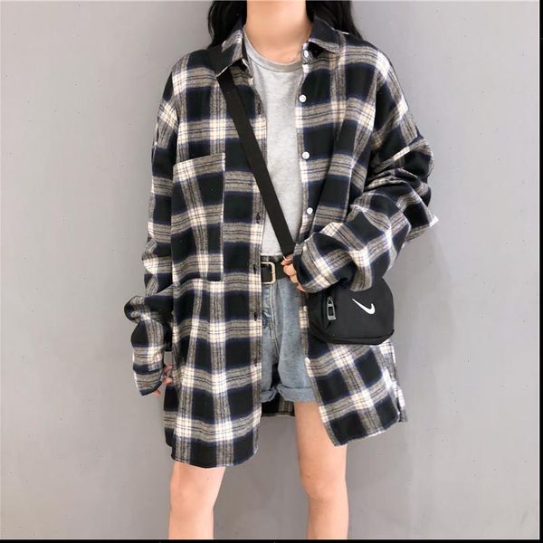 women shirts fashion long sleeve plaid pockets shirt ladies single breasted oversize blouses casual turn down collar streetwear, White
women shirts fashion long sleeve plaid pockets shirt ladies single breasted oversize blouses casual turn down collar streetwear, White