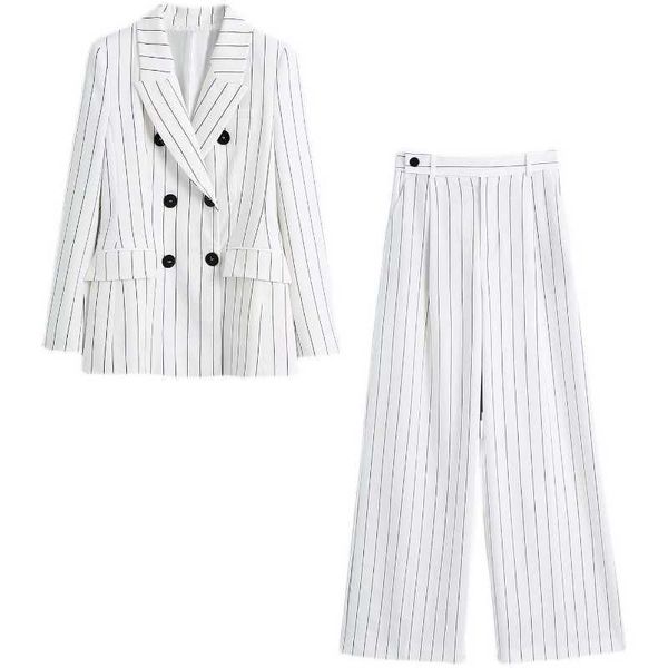 professional women's pants suit 2-piece spring fashion double-breasted ladies jacket high waist wide leg trousers 210527, White
professional women's pants suit 2-piece spring fashion double-breasted ladies jacket high waist wide leg trousers 210527, White
