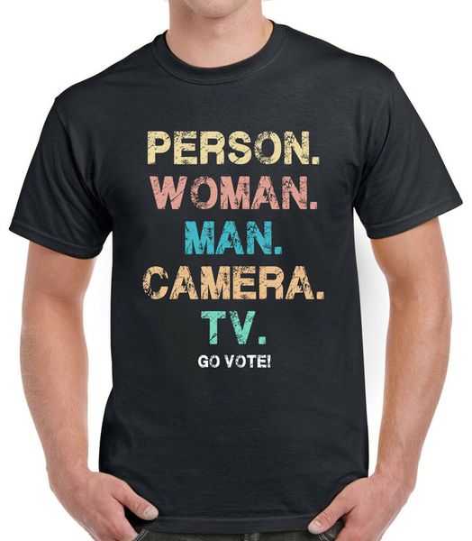 person woman man camera tv go vote t-shirt, White;black