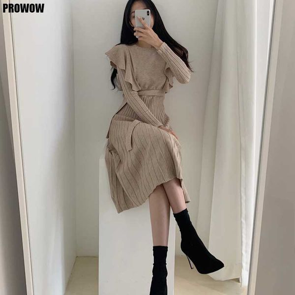 one-piece knitted sweater dress korean women ruffled waist dresses 2021 autumn winter womens sweater knitt dress midi dress, White;black
one-piece knitted sweater dress korean women ruffled waist dresses 2021 autumn winter womens sweater knitt dress midi dress, White;black
